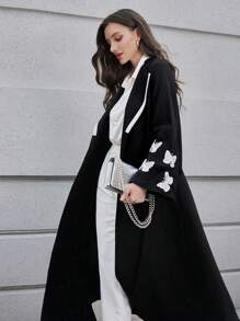 Al Najma Women's Elegant Modest Butterfly Embroidered Contrast Collar Fashion Abaya - Black - View 5