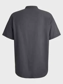 Manfinity RelaxMax Camisa de manga corta de cuello alto liso de 100% algodón para hombres, para el trabajo, esposo