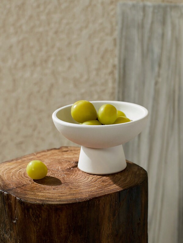 Cirelle 1pc Ceramic Footed Snack Bowl Fruit Bowl Round Pedestal Bowl Holder Dessert Display Stand Decorative Serving Tray For Kitchen Counter Table Decor Serving For Fruit Tray(White),Rama Table Decor , Housewarming Gift, High-End Restaurants Supplies