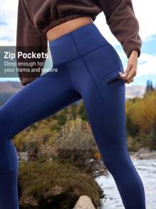 In My Nature 女士高弹力保暖内衬紧身裤，适合户外露营徒步城市通勤、提臀裤 - 藏蓝色 - 查看 3