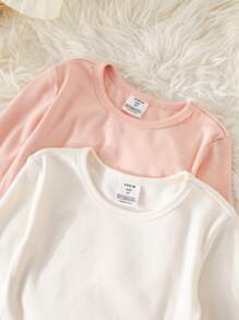 SHEIN 4 Pieces Young Girl Simple Comfort Round Neck Raglan Long Sleeve Top & Long Pants Soft & Cozy Stretch Pajama Set - Multicolor - View 4