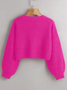 Chiquease Women's Plain Crew Neck Long Sleeve Casual Pullover Sweater - Hot Pink - View 2