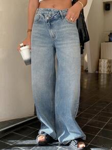 Livesso 女式低腰时尚腰带直筒牛仔裤