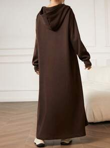 Mulvari Women Solid Color Loose Fit Casual Pullover Hoodie  Fall Outfit - Coffee Brown - View 2