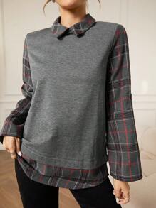 Mulvari 男士格子拼布长袖休闲衬衫 - 深灰色 - 查看 3