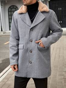 Manfinity VCAY 男士编织翻领加固修身常规肩立领纽扣大衣，外出浅灰色休闲大衣，适合朋友、丈夫、男朋友的礼物