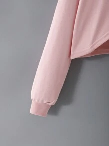 SHEIN Tween Girls Asymmetrical Hem Colorblock Sweatshirt, Casual Long Sleeve - Baby Pink - View 4