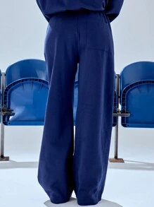 MUSERA 24" geprägte weite Bein Oversized Jogginghose, Urlaub, Sommer, Lässig, Flughafen, 4. Juli, Flughafen, Herbst, Winter, Rückkehr zur Schule - marineblau - Übersicht 2