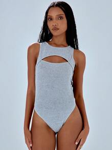 MUSERA Cut Out Ribbed Bodysuit Casual Spring Summer Vacation