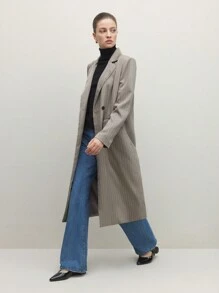 BizChic 条纹长款西装外套卡其色长袖风衣女士服装，办公室服装春夏季，节日感恩节新年优雅 - 卡其色 - 查看 6