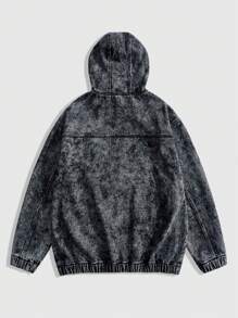 ROMWE MEN Street Life Men's Vintage Washed Denim Hoodie, Streetwear Style - Black - View 2