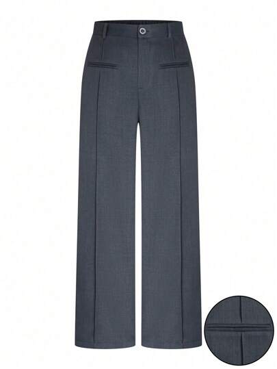 Rometta Calça casual plus size de sarja elástica texturizada com um bolso e perna reta, adequada para sair e se deslocar