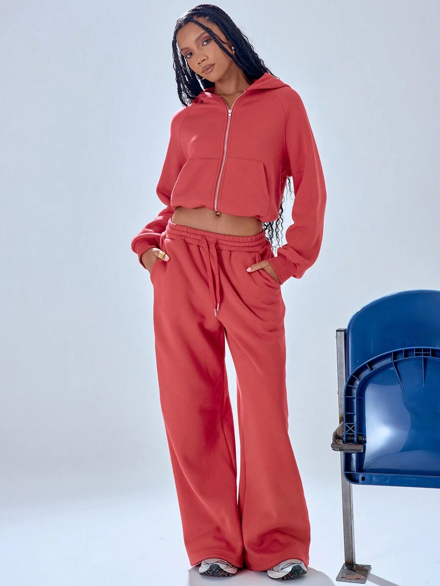 MUSERA Wide Leg Drawstring Adjustable Sweatpants Vacation Casual Summer - Red - View 1