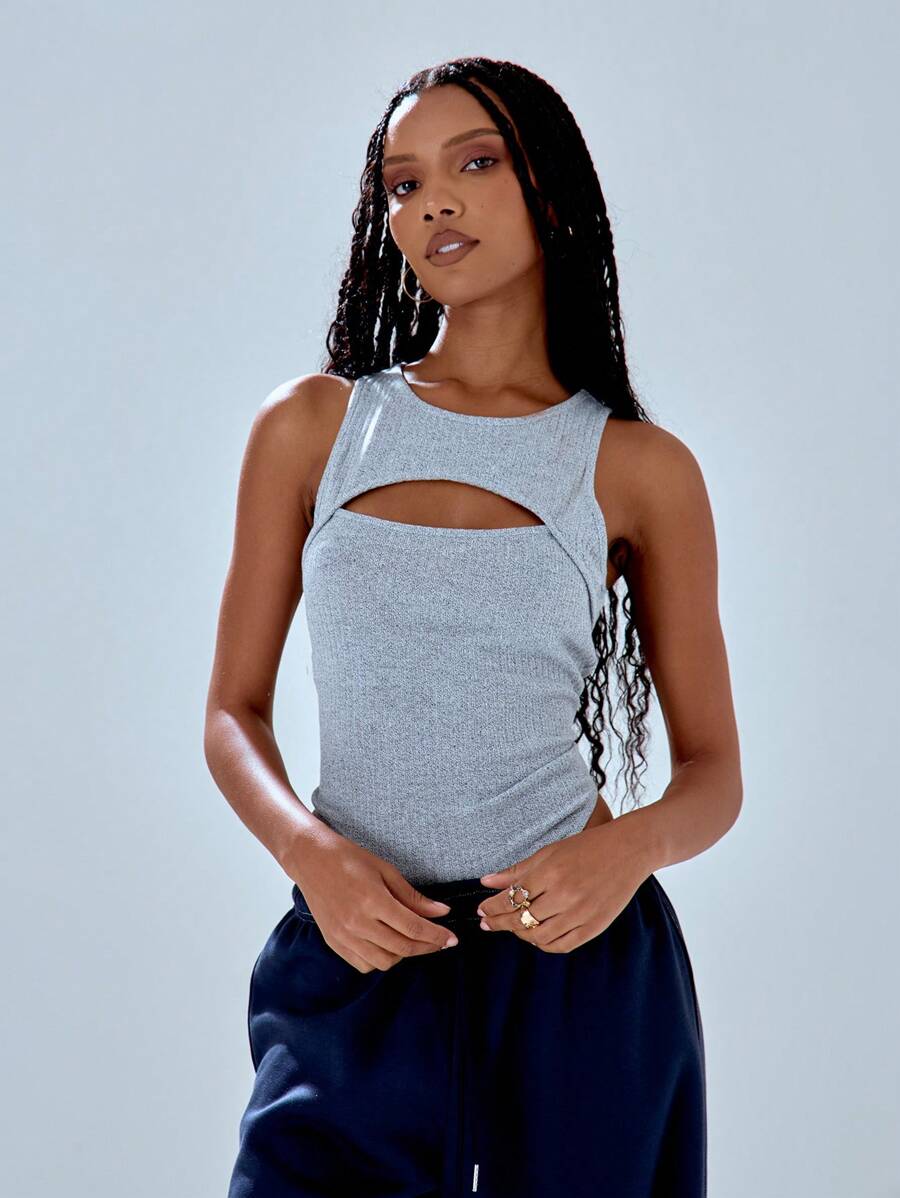 MUSERA Cut Out Ribbed Bodysuit Casual Spring Summer Vacation