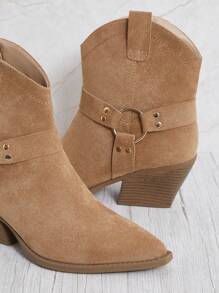 SHUZIA Botas de tacón de bloque con punta afilada y bordados occidentales, nuevas para Año Nuevo, Día de San Valentín