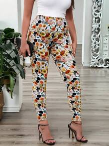 SHEIN LUNE Plus Size Women Printed Skinny Leggings Fall Cloth For Women - Multicolor - View 1