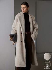 Aveloria Modichic Áo khoác cardigan dài tay chống nước, cổ lông chồn giả dày dặn, sang trọng tối giản, đa năng, ấm áp và chống gió, quần áo dự tiệc mùa thu/đông - Màu be - Xem 8