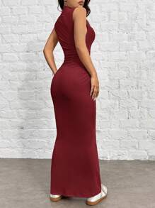 SHEIN EZwear Vestido Bodycon de Tricô Borgonha para Mulheres - Vinho - Visão 2