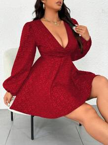 Celure Vestido largo elegante de manga larga con cuello en V profundo y cruce envolvente en talla grande para ropa de Año Nuevo