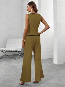 SHEIN Clasi Women 2 Pieces Elegant Office Suit With Trimmed Single Breasted Vest And Pants, For Commuting, Autumn