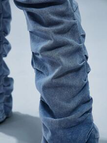 Denimoi Women's Pleated Pocket Straight Leg Casual Fashionable Versatile Jeans - Light Wash - View 5