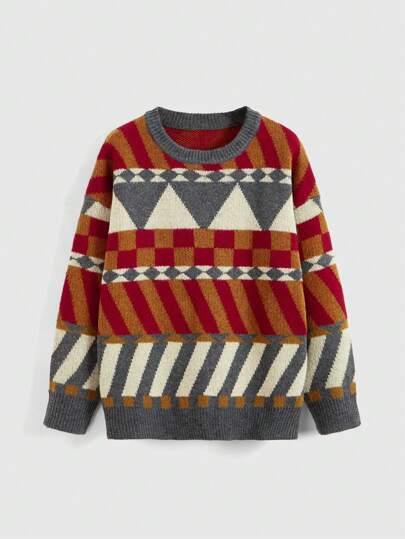 Hippie Chandail ample pour femme de style hippie rétro avec motif géométrique