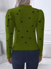 SHEIN Clasi Heart Print Mock Neck Casual Versatile Long Sleeve Pullover Sweater Knit Pullover Fall Winter - Multicolor - View 2