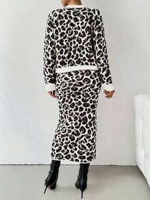 Calvaya 2pcs Women Autumn Stylish Leopard Print Casual Loose Fit Two-Piece Set