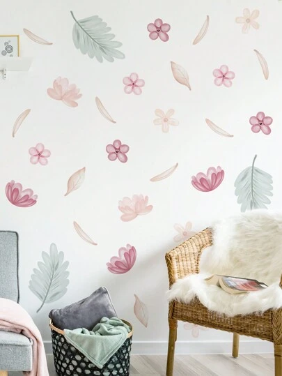 1 件花朵墙贴 简约复古花朵墙贴 精致色彩 家庭客厅背景 波西米亚风柳桉树叶花朵贴纸 DIY 墙壁艺术贴花 波西米亚家居装饰贴纸 情人节、情人节婚礼、生日