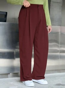 Dazy Plus Plus Size Straight-Leg Casual Loose Pants, Business Casual, Suitable For All Seasons - Chinese New Year - Burgundy - View 3