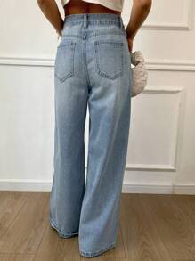 Livesso Women's Solid Pockets Casual Straight Leg Jeans