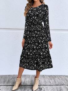 EMERY ROSE Women's Casual Floral Midi Dress, Autumn