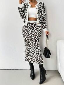 Calvaya 2pcs Women Autumn Stylish Leopard Print Casual Loose Fit Two-Piece Set