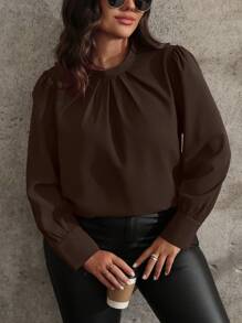 EMERY ROSE 大码纯色休闲衬衫，简约时尚，适合日常穿着 - 棕色 - 查看 4