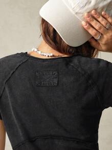 Bohemela Holiday Solid Color Knit Structual Design Round Neck Raglan Sleeve Short Sleeve Fitted Women T-Shirt