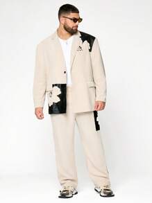 Manfinity VCAY Conjunto de chaqueta y pantalones de pana de manga larga para hombre de talla grande, ropa de otoño/invierno - Albaricoque - Ver 1