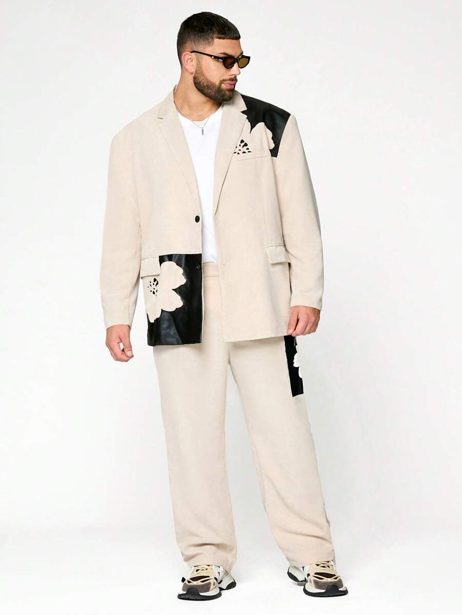 Manfinity VCAY Conjunto de chaqueta y pantalones de pana de manga larga para hombre de talla grande, ropa de otoño/invierno - Albaricoque - Ver 1