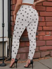 SHEIN LUNE Leggings casuales de punto con estampado para mujer de talla grande, otoño/invierno