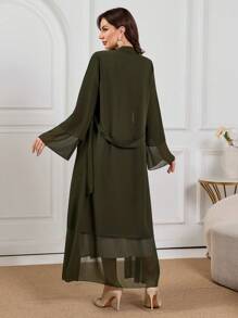 Al Najma Áo choàng dài Maxi tay loe màu trơn thanh lịch kiểu Ả Rập cho nữ - màu xanh lá - Xem 2