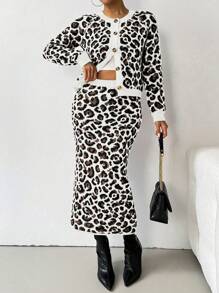Calvaya 2pcs Women Autumn Stylish Leopard Print Casual Loose Fit Two-Piece Set