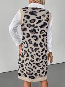 SHEIN Clasi Leopard Pattern Jacquard Sleeveless Knitted Casual Dress, Autumn/Winter