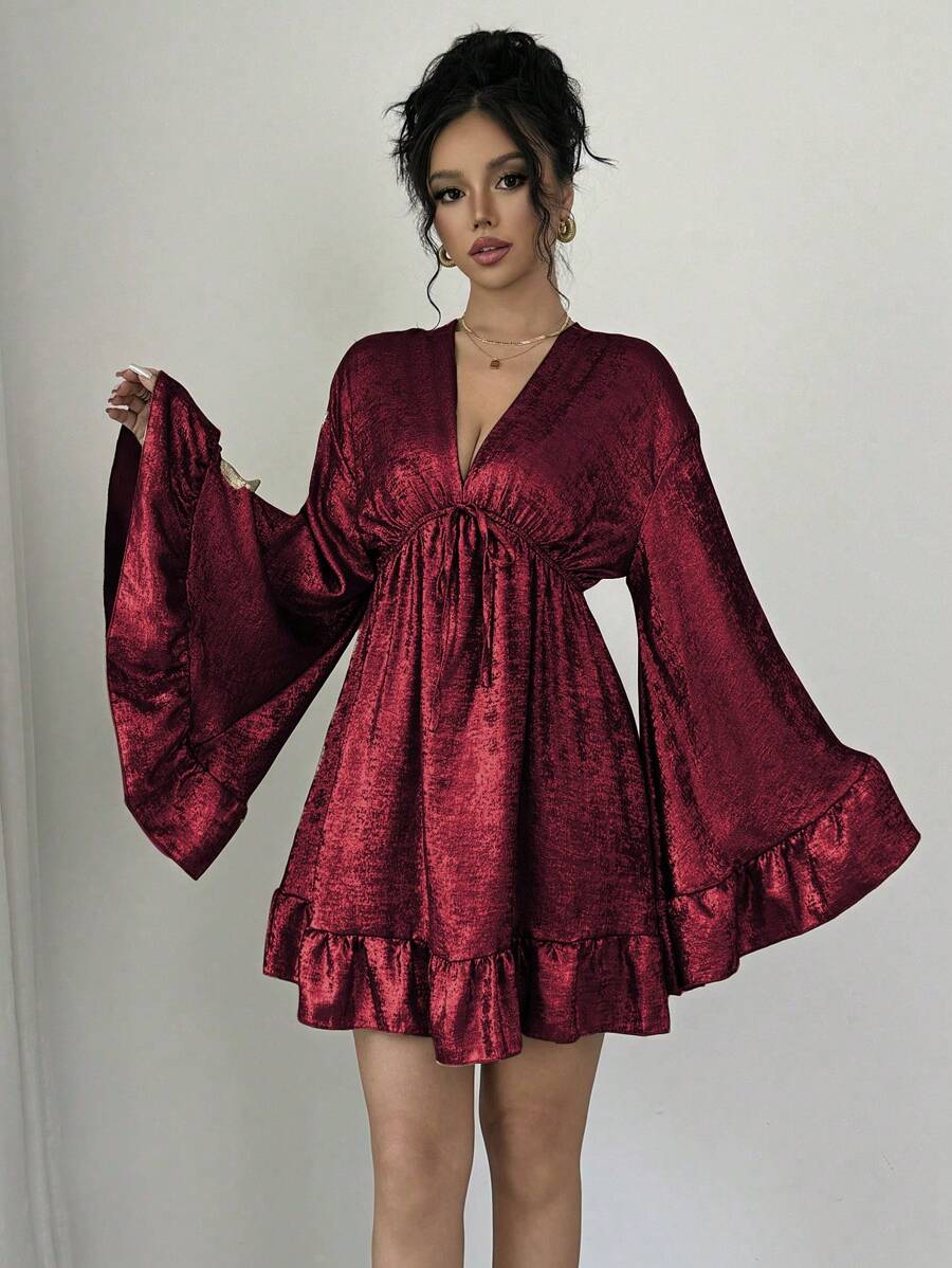 Chiquease Robe décontractée à manches longues, minimaliste et pour le port quotidien, tenue pour femmes de couleur bordeaux