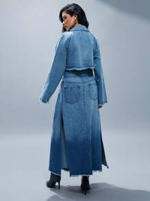 Denimoi Long Line Denim Trench Coat Stylish Simple Casual Daily