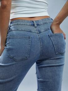 Denimoi Women's Pleated Pocket Straight Leg Casual Fashionable Versatile Jeans - Light Wash - View 3