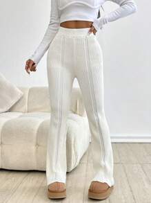 SHEIN Unity 女士高腰休闲白色罗纹针织裤 - 白色 - 查看 1