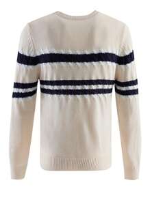 Manfinity Homme Men's Contrast Striped Printed Crew Neck Long Sleeve Sweater - Apricot - View 2