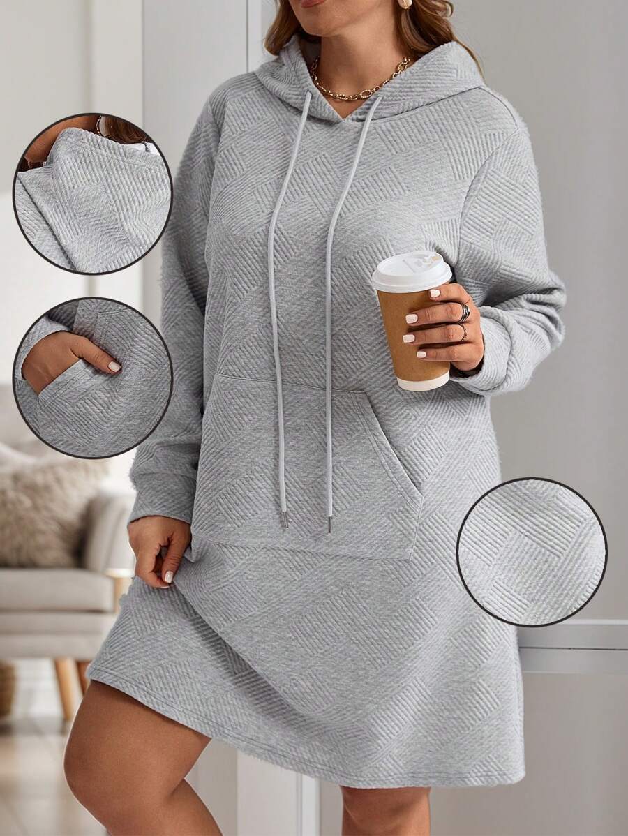 EMERY ROSE 大码女式纯色长袖抽绳连帽宽松休闲连衣裙，带口袋，女士冬季连衣裙
