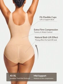 SHAPORA Seamless Brief Bodysuit Body Shaper Bust&Butt Lifter With Adjustable Strapes-Tummy Waist Control - Beige - View 2