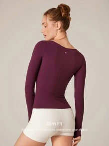 GLOWMODE FeatherFit™ Square-Neck Long Sleeve Tee - Cherry Cola - View 2