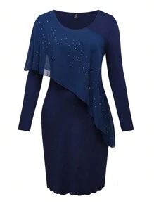 SHEIN Clasi Damen Große Größen elegantes einfarbiges Patchwork Party Kleid